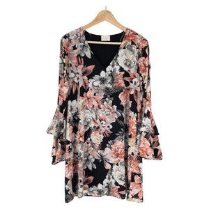 143 Story By‎ Line Up Mini Dress V Neck Flare Sleeve Floral Design Size Small